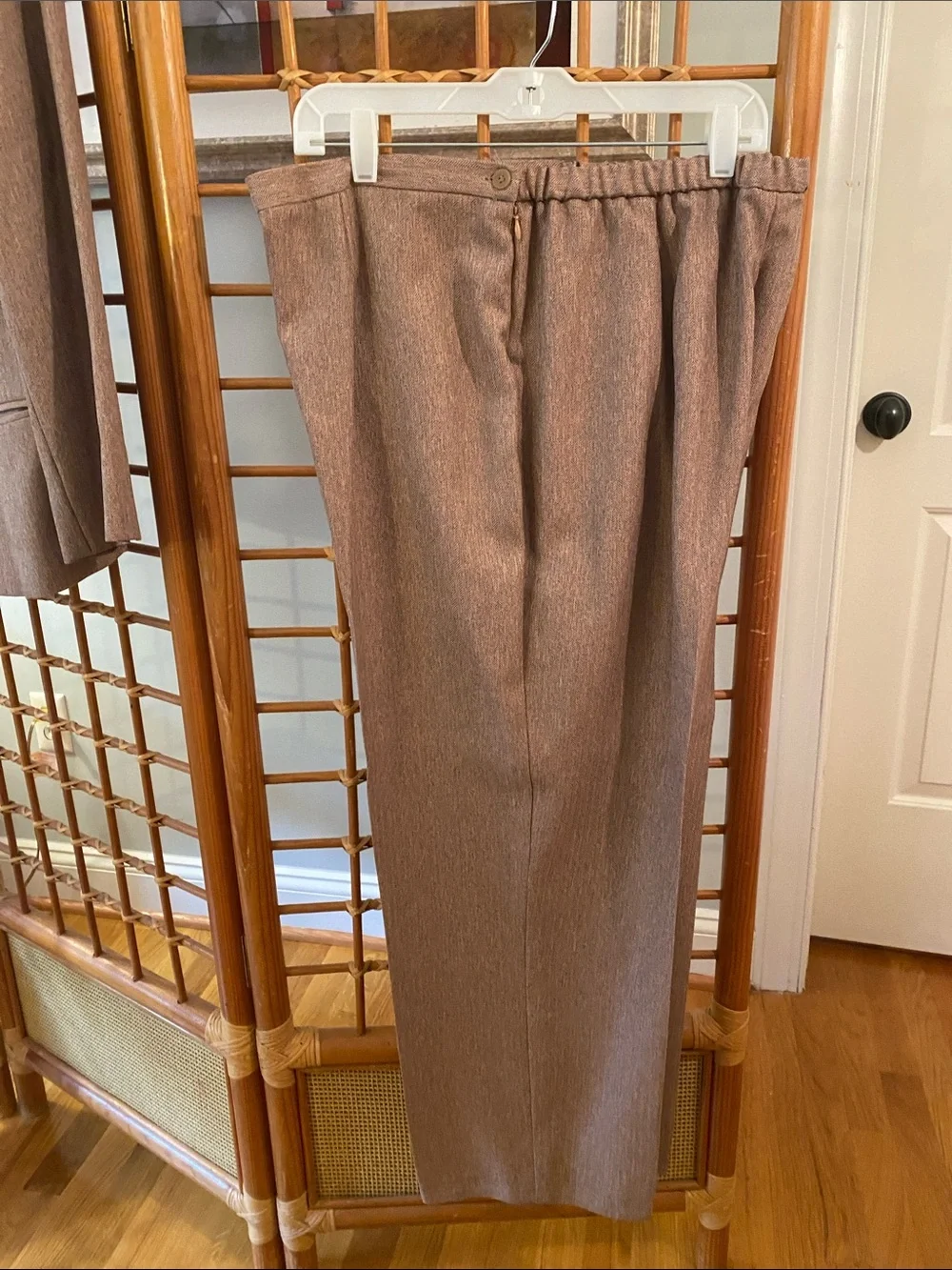 Amanda Smith Woman Herringbone Dress Jacket and Pant - Soft Taupe/Tan